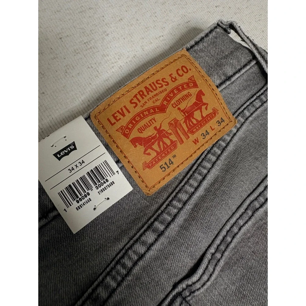 Levis 514 Straight Fit Mens Grey Stretch Jeans 34x34 00514-1660